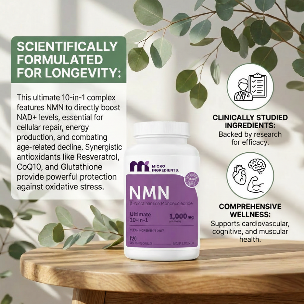 Micro Ingredients NMN Complex 1,000mg Per Serving, 120 Veggie Capsules VIP
