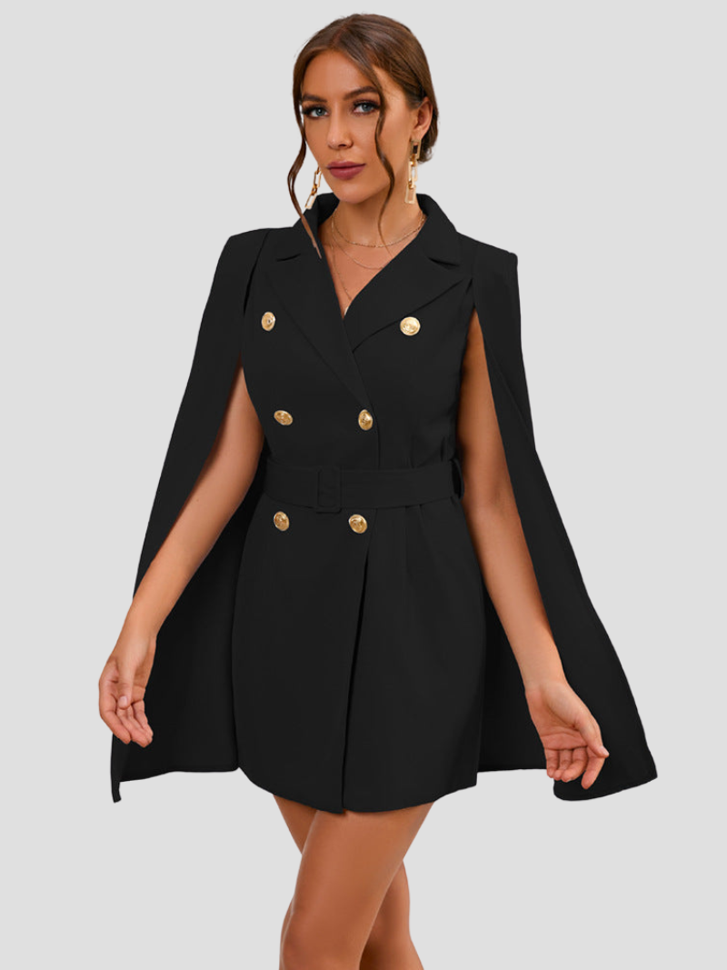Ava | Chic Cape Style Double Breasted Mini Dress for Elegant Occasions