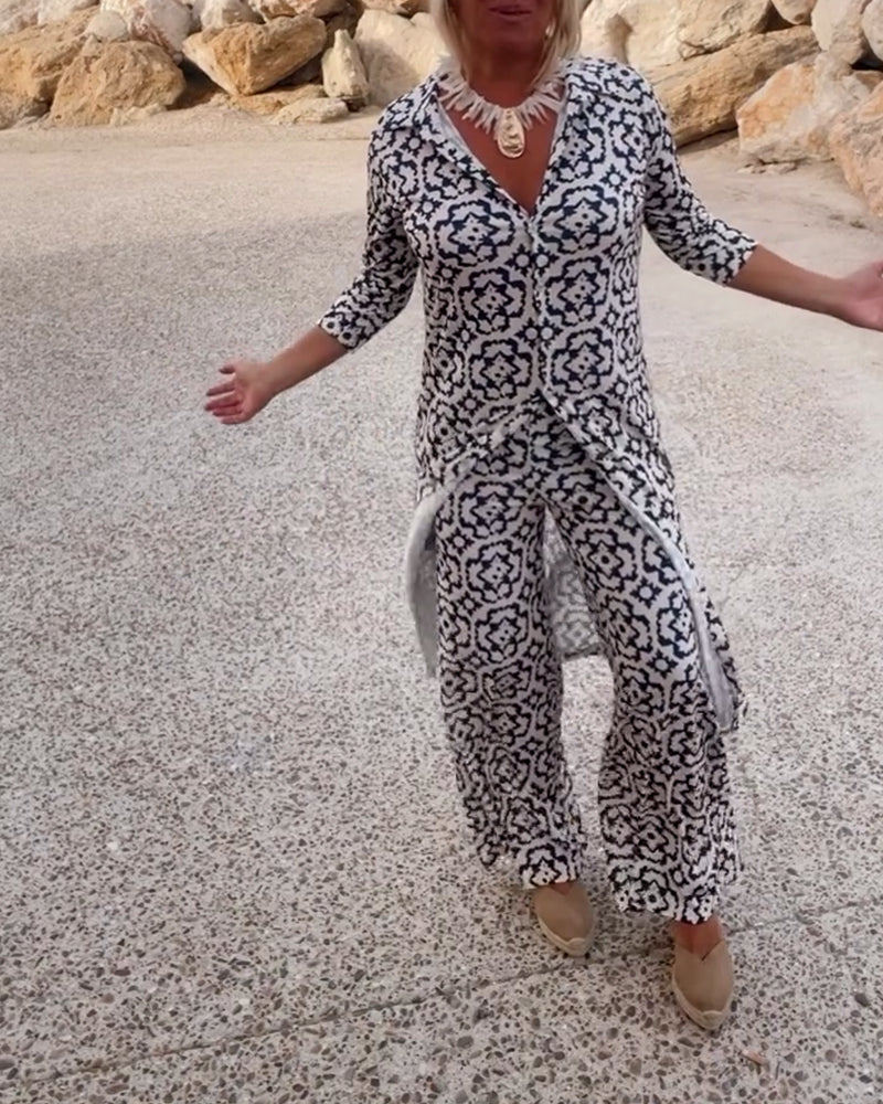 Ava | Chic Flowy Tunic and Wide-Leg Pants Womens Set Loungewear