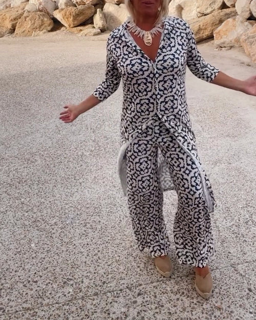 Ava | Chic Flowy Tunic and Wide-Leg Pants Womens Set Loungewear