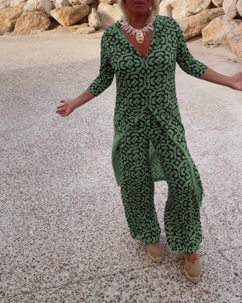 Ava | Chic Flowy Tunic and Wide-Leg Pants Womens Set Loungewear