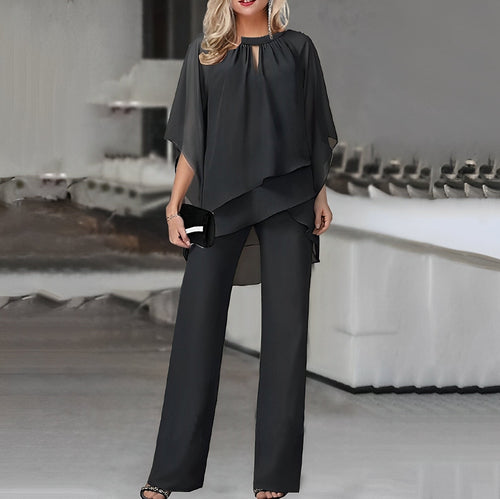 Ava | Elegant Flowing Cape Top and Wide-Leg Pants Two Piece Set