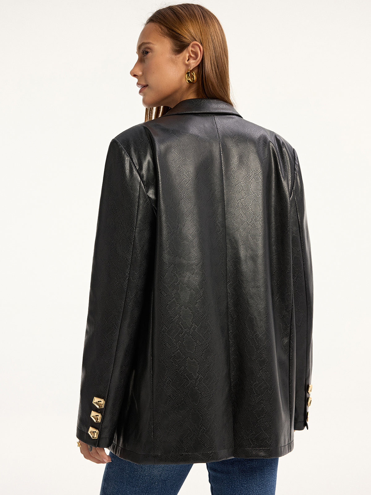 Ava | Trendy Snake Print Faux Leather Blazer