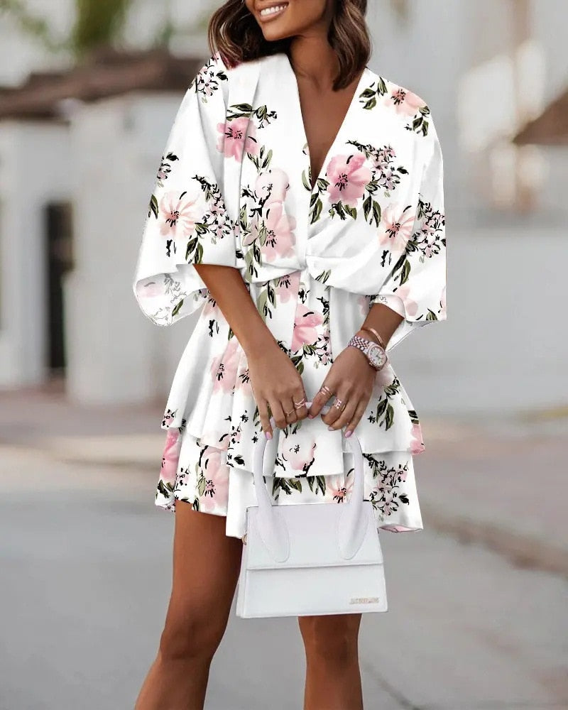 Ava | Vibrant Floral Summer Dress with Long Sleeves