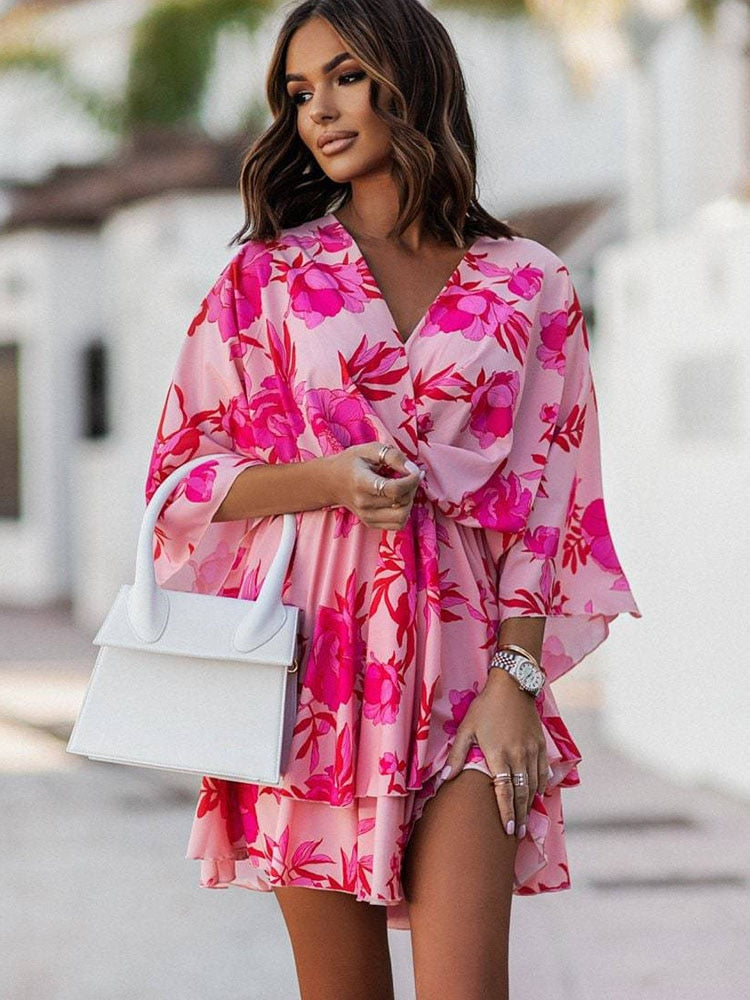 Ava | Vibrant Floral Summer Dress with Long Sleeves