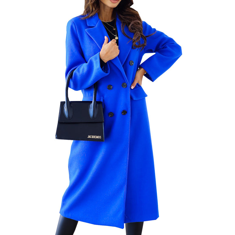 Elegant Double-Breasted Long Coat with Belted Design for Stylish Warmth