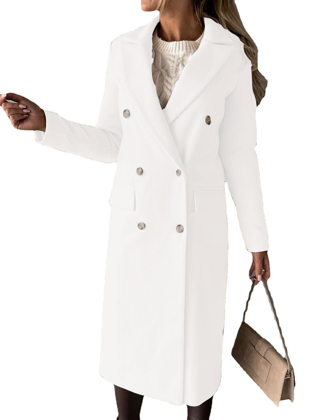 Elegant Double-Breasted Long Coat with Belted Design for Stylish Warmth