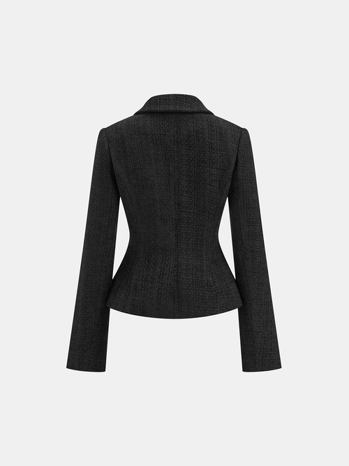 Elegant Tweed Fitted Lapel Blazer with Long Sleeves | Slim Fit for Stylish Comfort