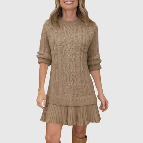 Ella | Cozy Cable Knit Black Sweater Dress