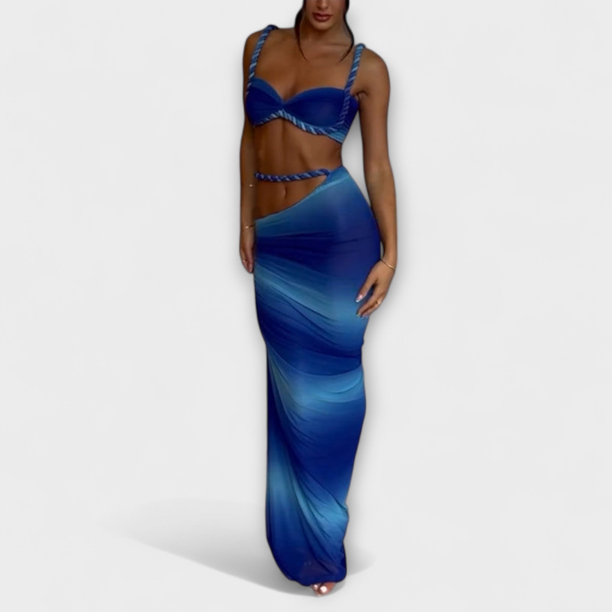 Emily | Chic Gradient Braid Crop Top & Overskirt Duo