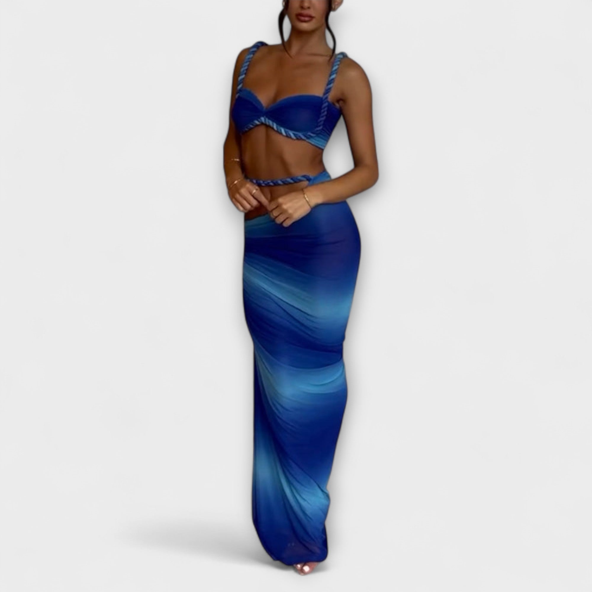 Emily | Chic Gradient Braid Crop Top & Overskirt Duo