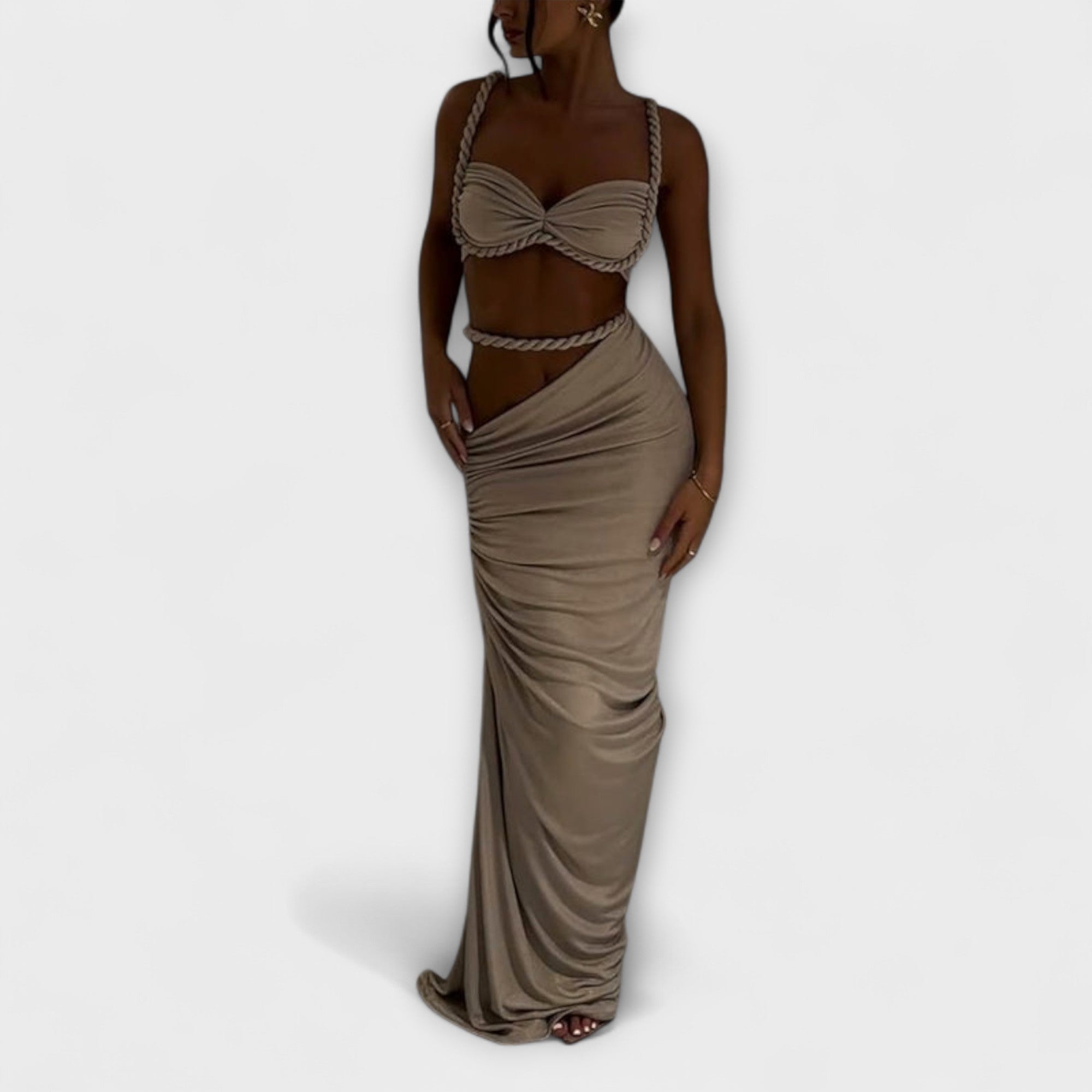 Emily | Chic Gradient Braid Crop Top & Overskirt Duo