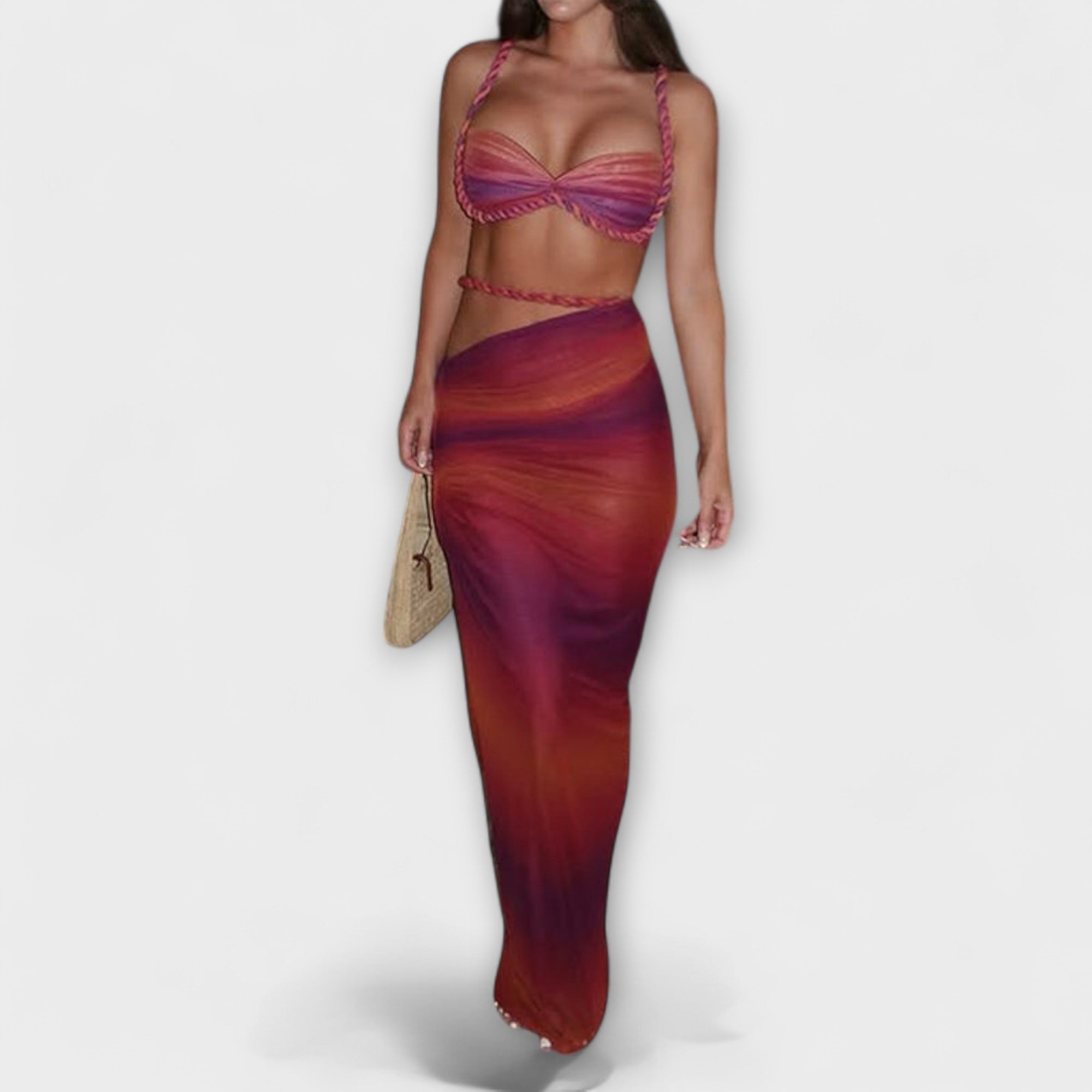 Emily | Chic Gradient Braid Crop Top & Overskirt Duo