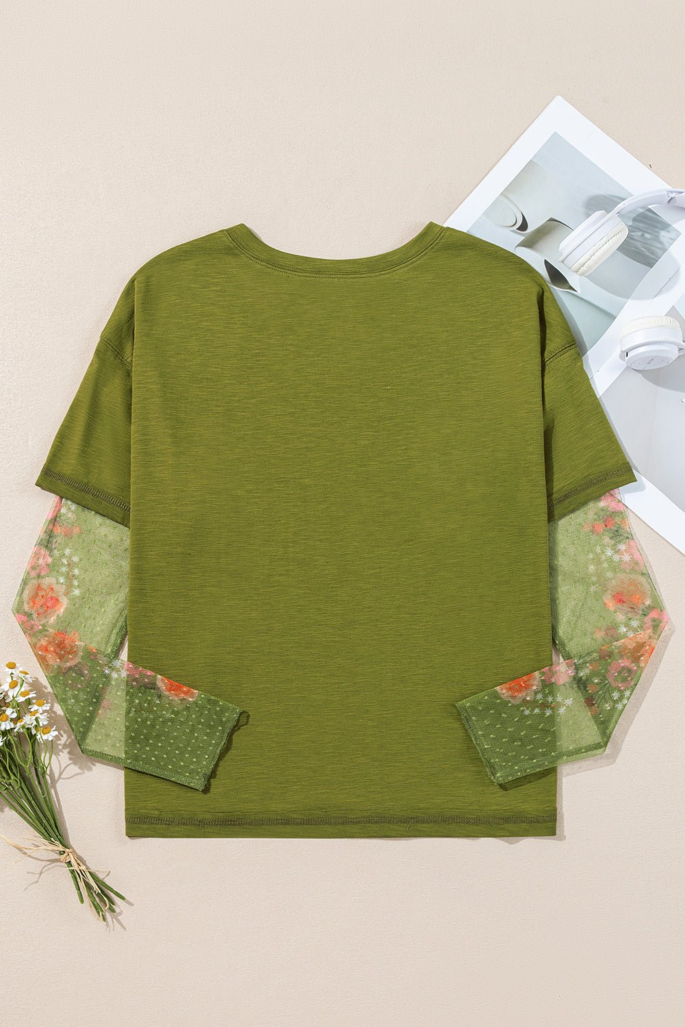 Emily | Elegant Floral Mesh Sleeve Womens Top for Going Out