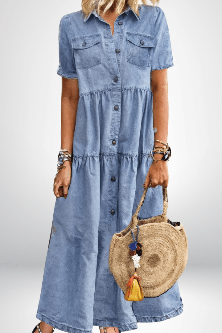 Emily | Relaxed Button Front Denim Maxi Dress