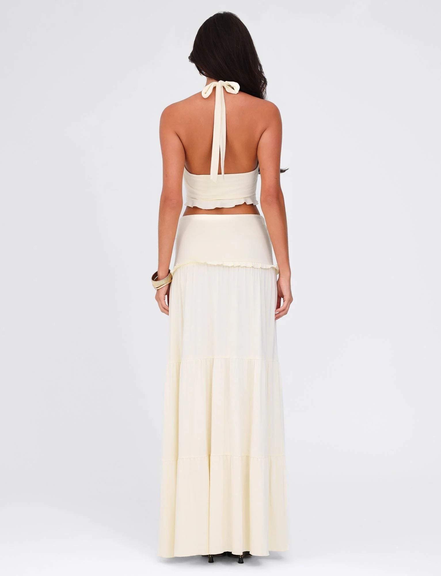 Emma | Chic Halter Twist Crop Top and Flowing Maxi Skirt Set for Women