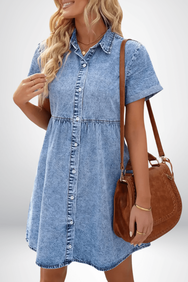 Emma | Relaxed Short Sleeve Denim Shirt Dress