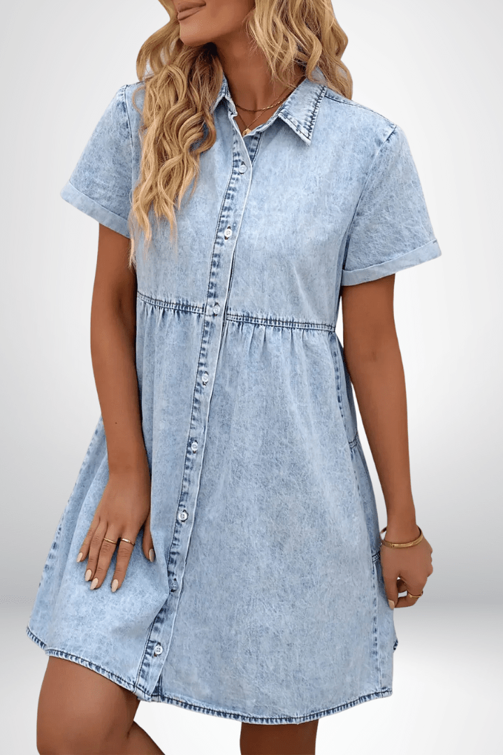Emma | Relaxed Short Sleeve Denim Shirt Dress