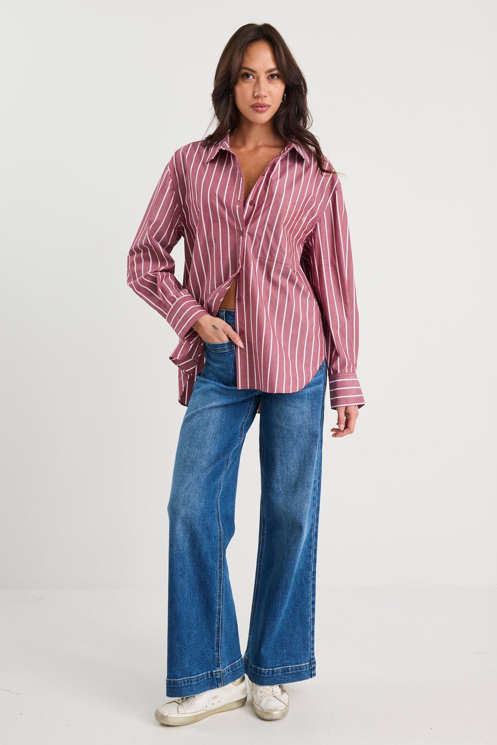 Mason | Relaxed Burgundy Stripe Oversized Shirt