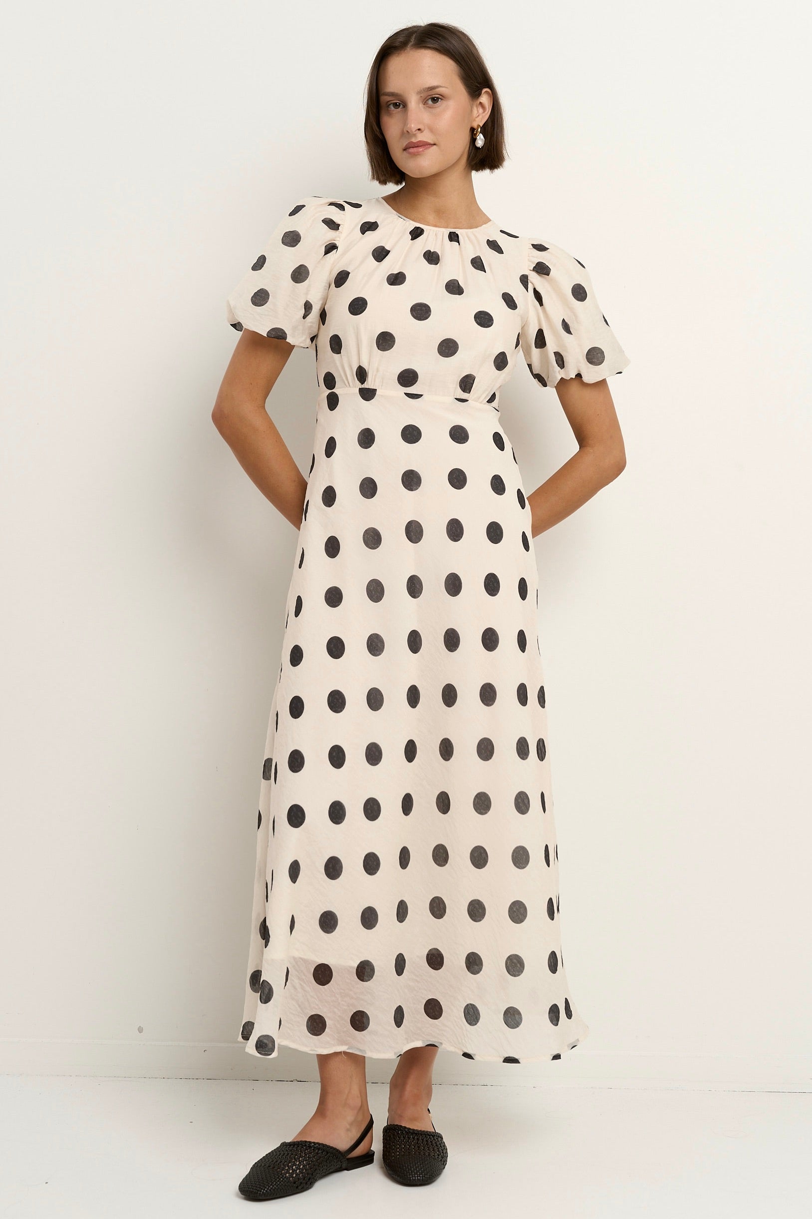 Mia | Elegant Cream Polka Dot Maxi Dress