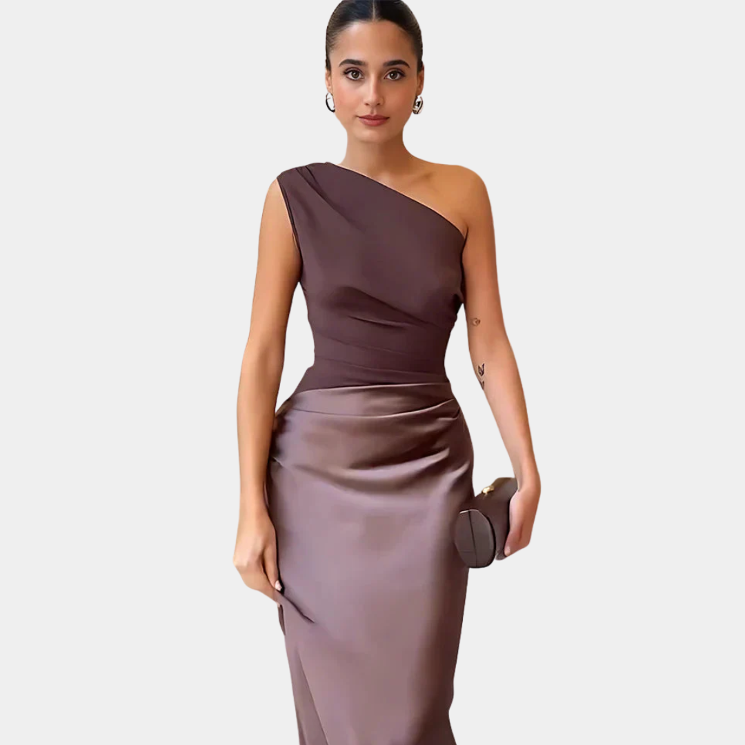 Mia | Elegant One-Shoulder Satin Maxi Dress for Women