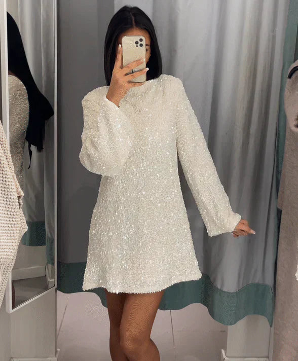 Mia | Elegant Sparkling Long Sleeve Mini Dress for Weddings