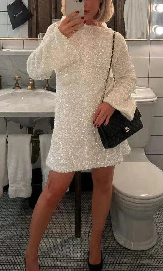 Mia | Elegant Sparkling Long Sleeve Mini Dress for Weddings