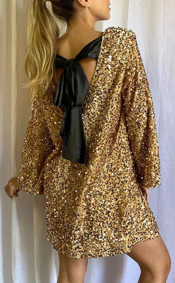 Mia | Elegant Sparkling Long Sleeve Mini Dress for Weddings