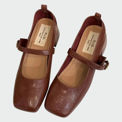 Mia | Elegant Square Tip High Heeled Mary Jane Shoes