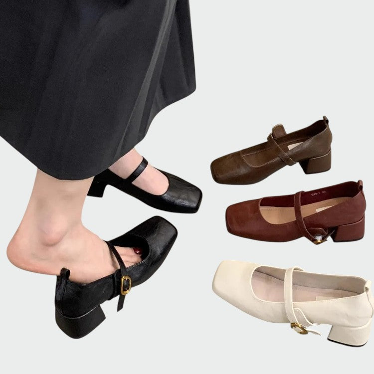 Mia | Elegant Square Tip High Heeled Mary Jane Shoes