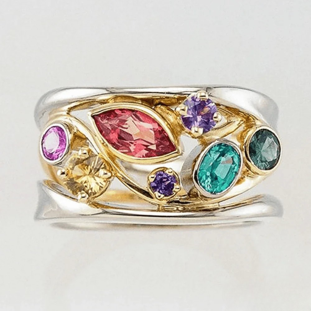 Mia | Elegant Vintage Engagement Ring with Gold and Silver Zirconia