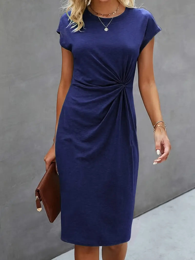 Mia | Flattering Summer Twist Front Midi Dress for Wedding Guests