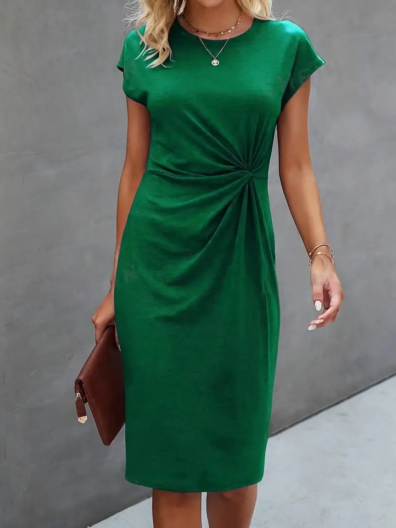 Mia | Flattering Summer Twist Front Midi Dress for Wedding Guests
