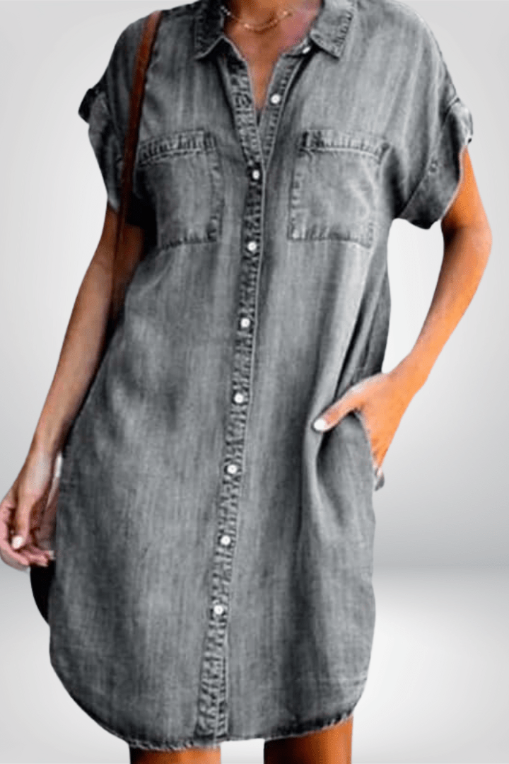 Mia | Relaxed Short Sleeve Denim Shirt Dress