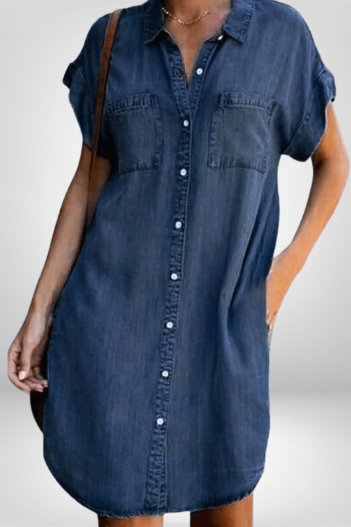 Mia | Relaxed Short Sleeve Denim Shirt Dress