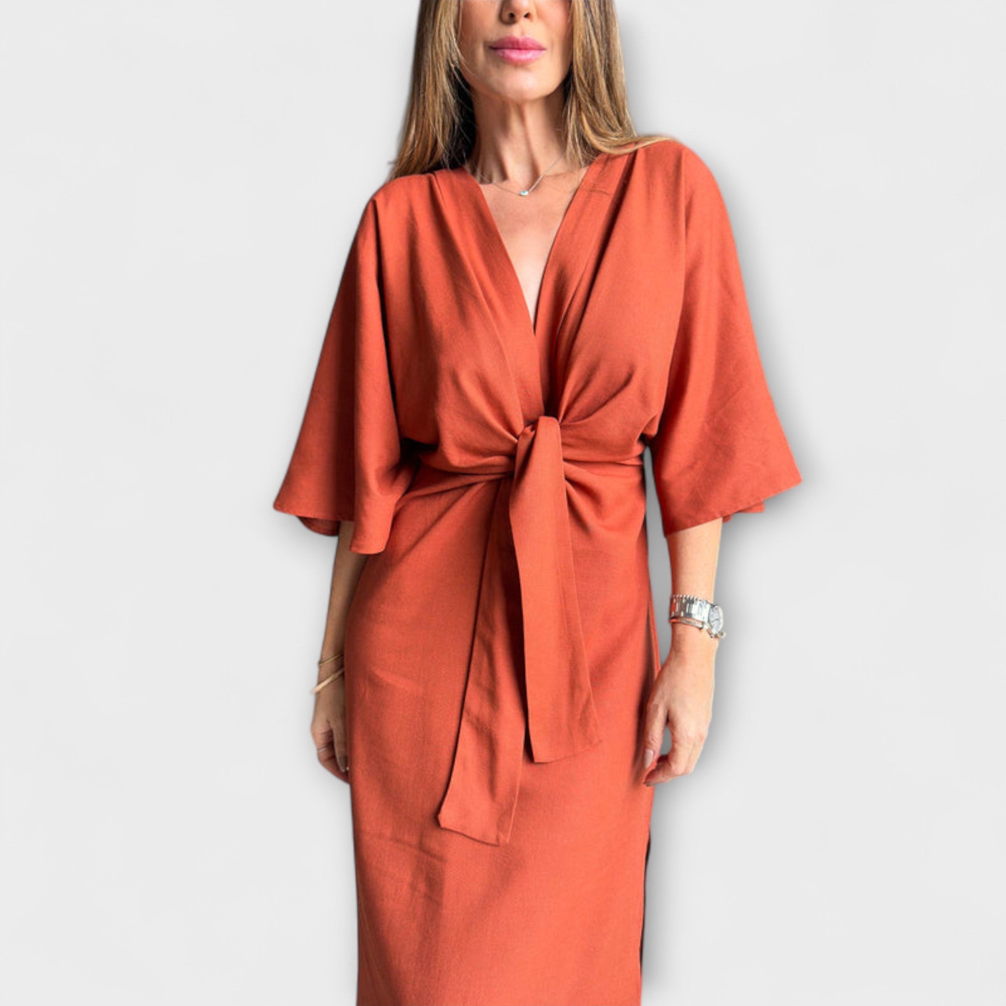 Mia | Stylish Casual V-neck Dress with Tie