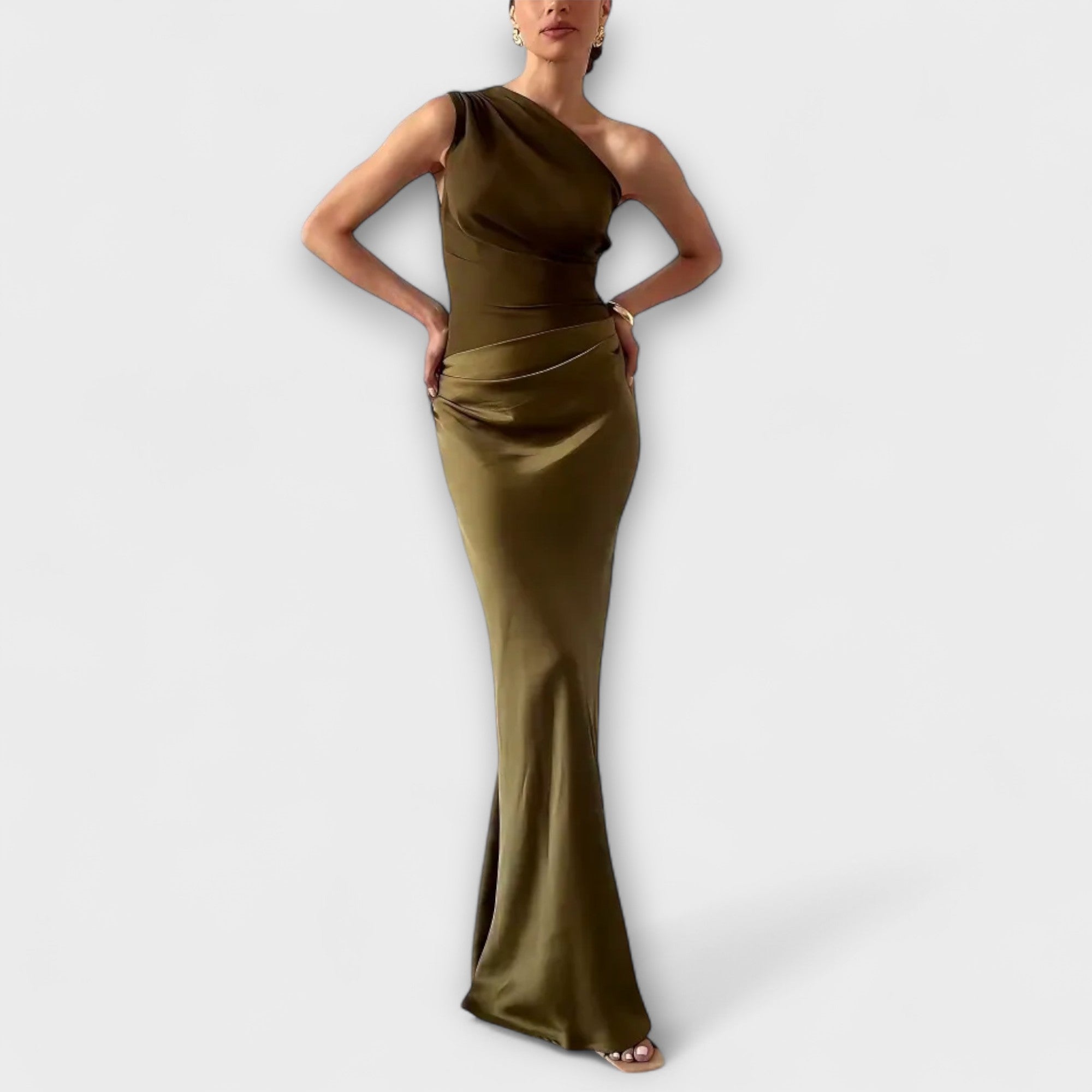 Olivia | Elegant Pleated One-Shoulder Maxi Dress for Women