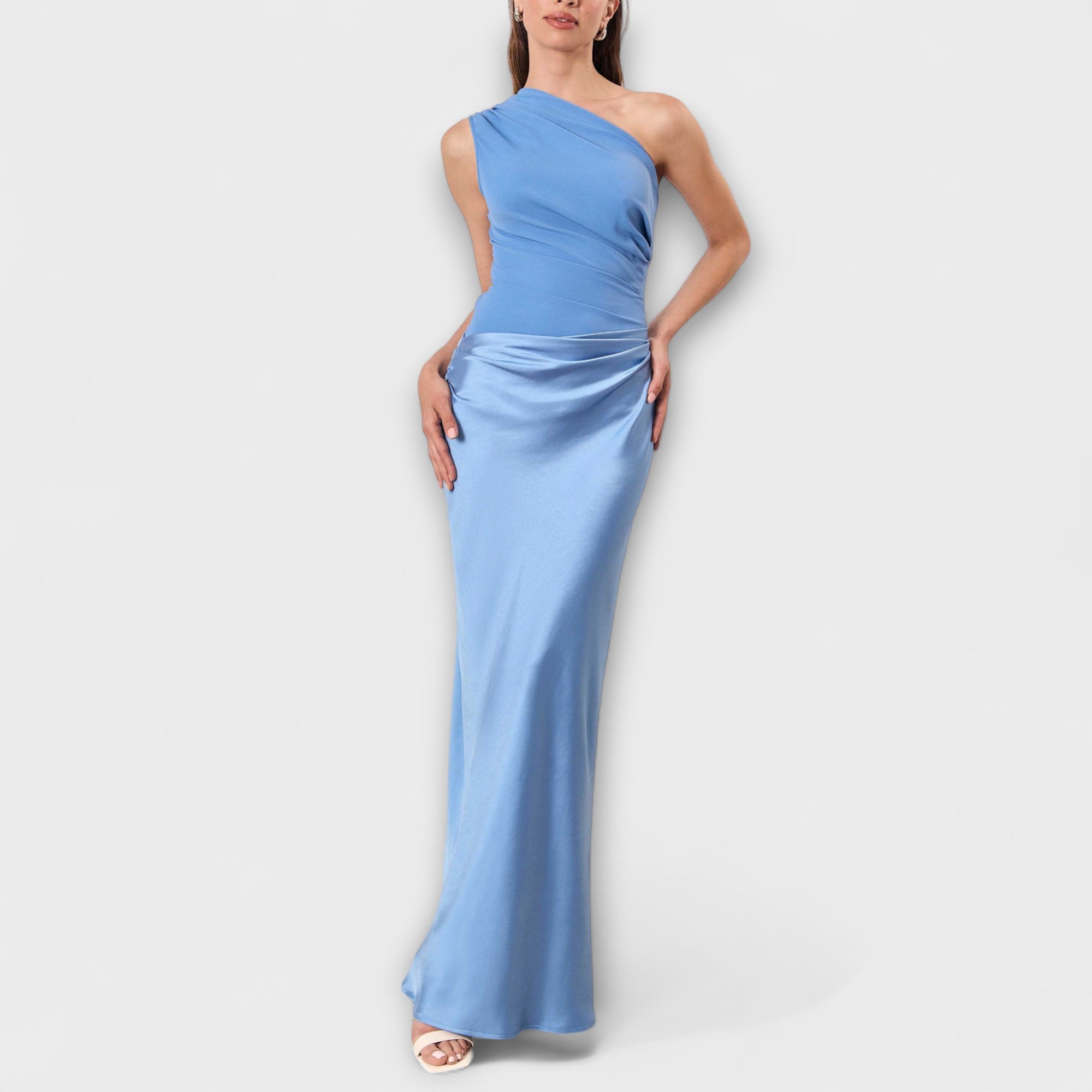 Olivia | Elegant Pleated One-Shoulder Maxi Dress for Women