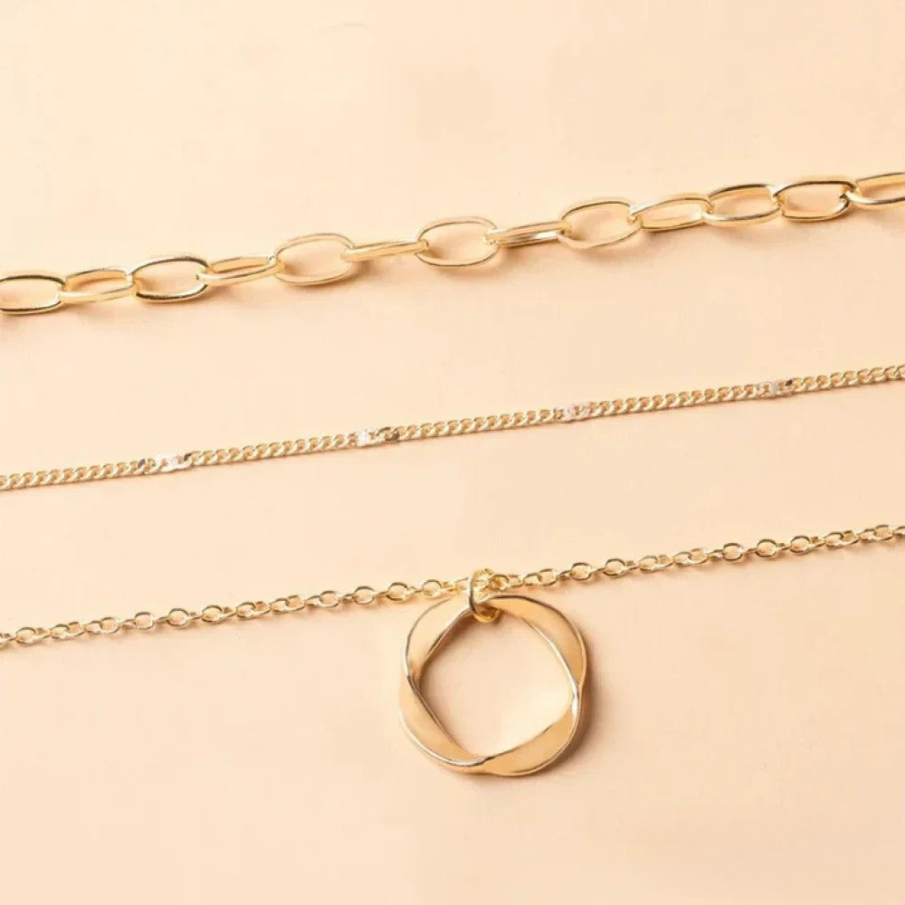Gold Necklace with Layered Design