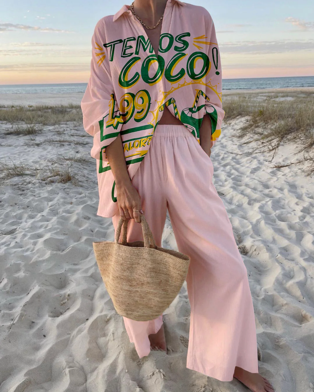 Olivia | Stylish Tropical Beach Set with Relaxed Fit Shirt and Wide-Leg Pants