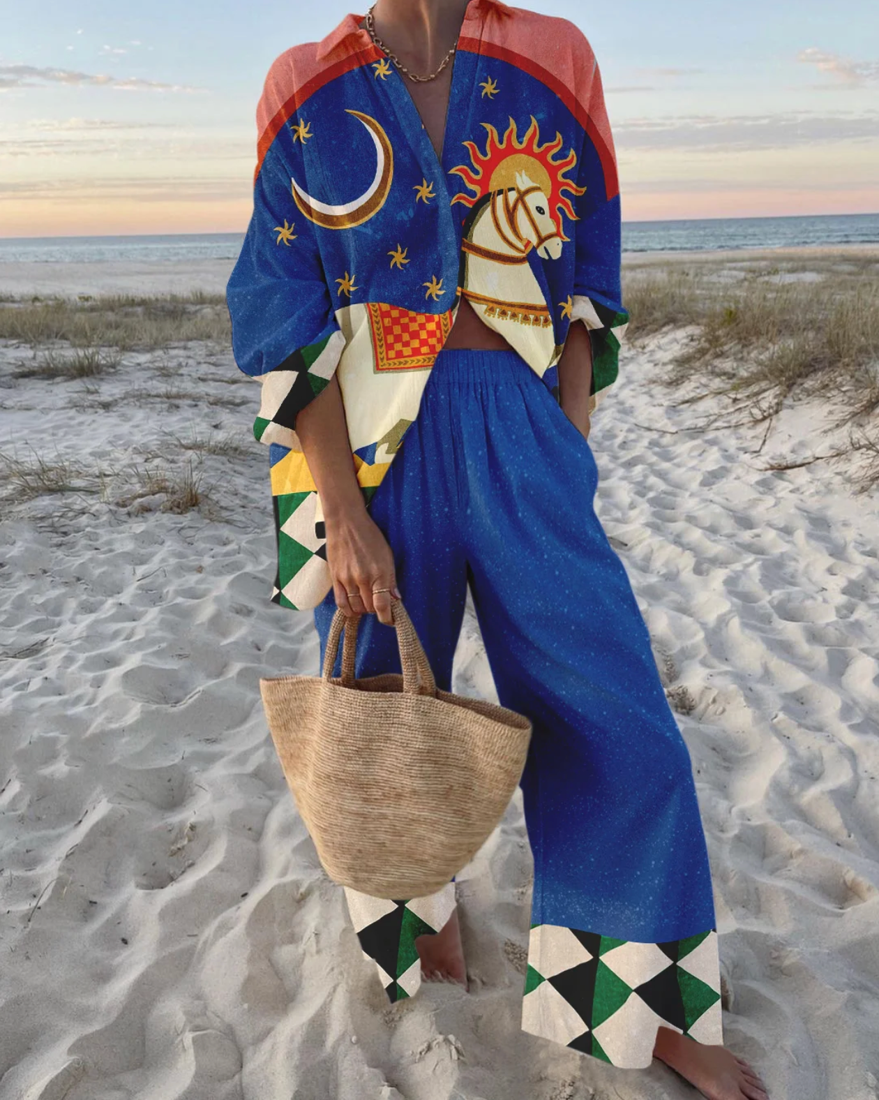 Olivia | Stylish Tropical Beach Set with Relaxed Fit Shirt and Wide-Leg Pants