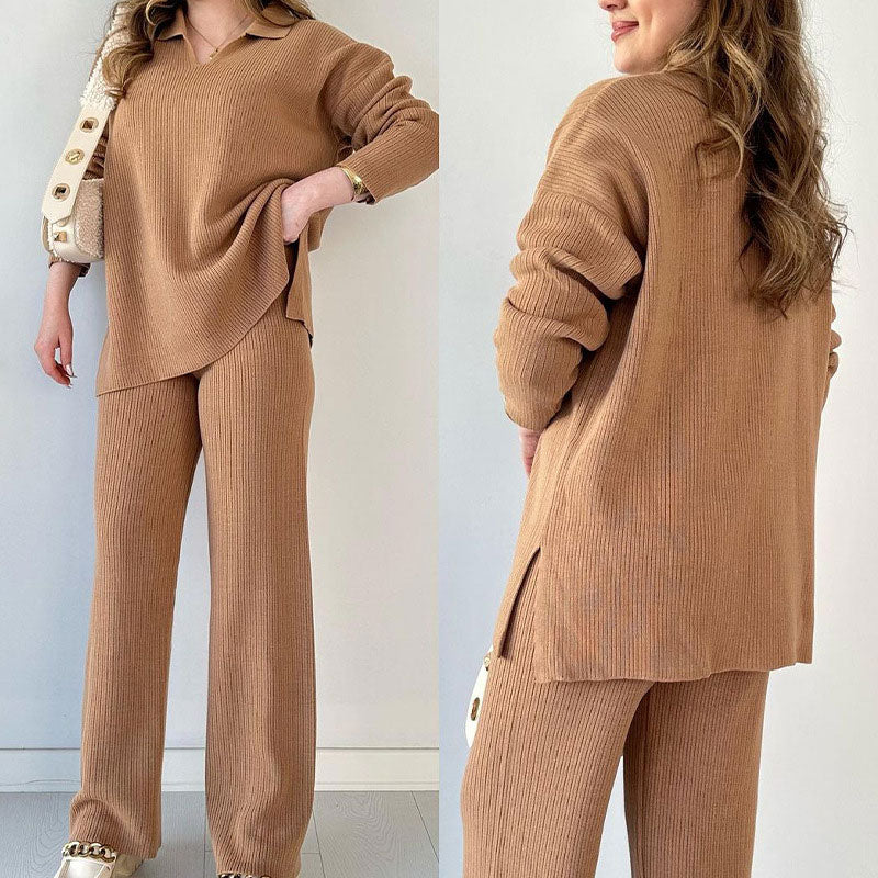 Sophia | Cozy Ribbed Knit Sweater and Wide-Leg Pants Set