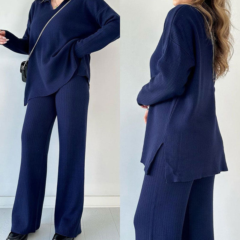 Sophia | Cozy Ribbed Knit Sweater and Wide-Leg Pants Set