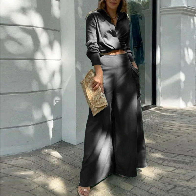 Sophia | Elegant Draped Two-Piece Set with Wide-Leg Pants