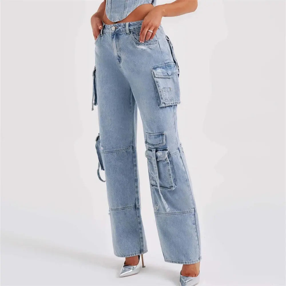 Sophia | Stylish High-Waisted Cargo Women's Jeans