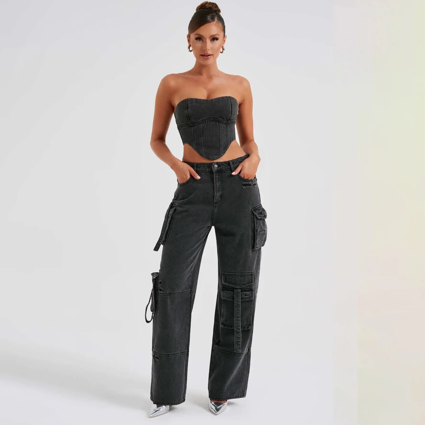 Sophia | Stylish High-Waisted Cargo Women's Jeans