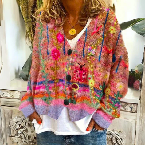 Sophie | Artistic Lightweight Floral Cardigan Sweater