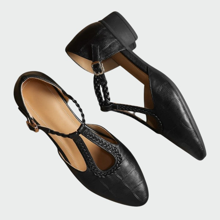 Sophie | Chic Pointed T-Bar Black Mary Jane Shoes for Women