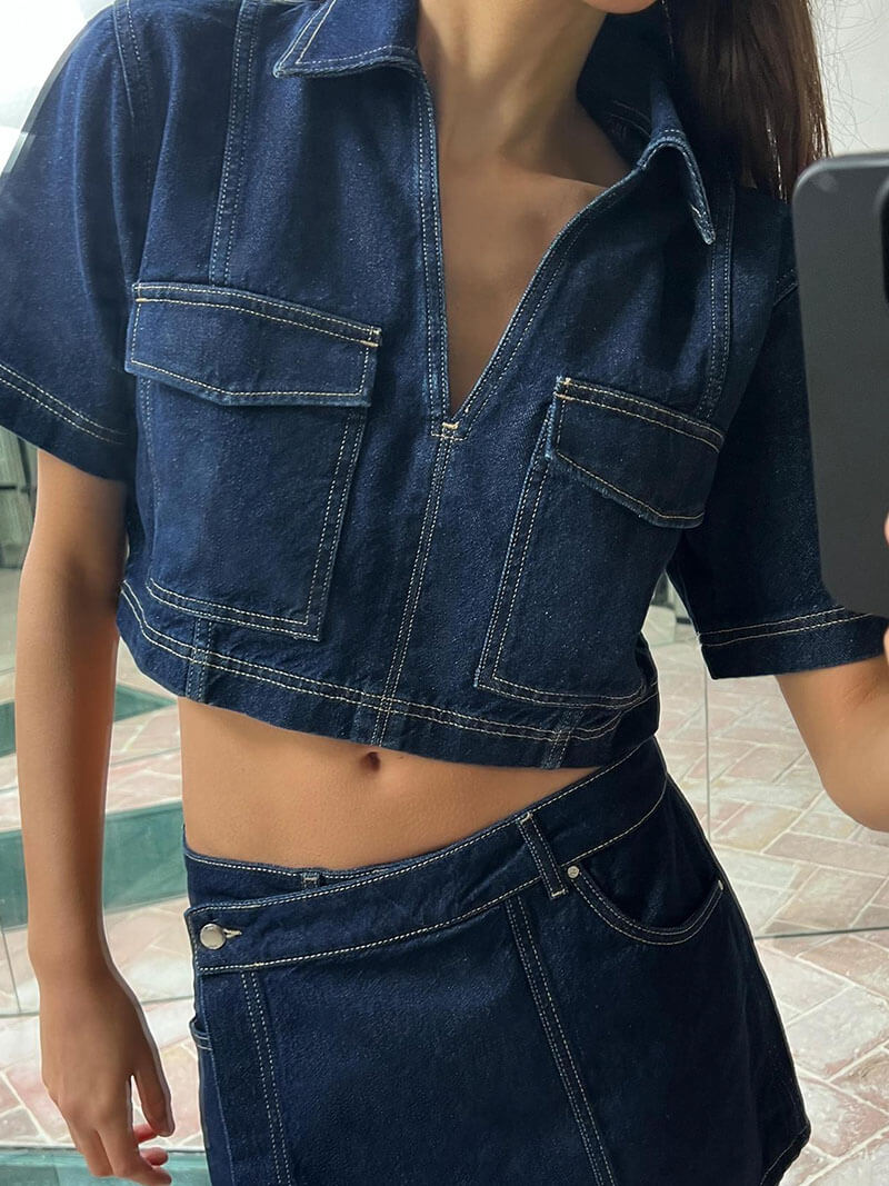 Sophie | Modern Chic Denim Crop Top And Mini Skirt Set