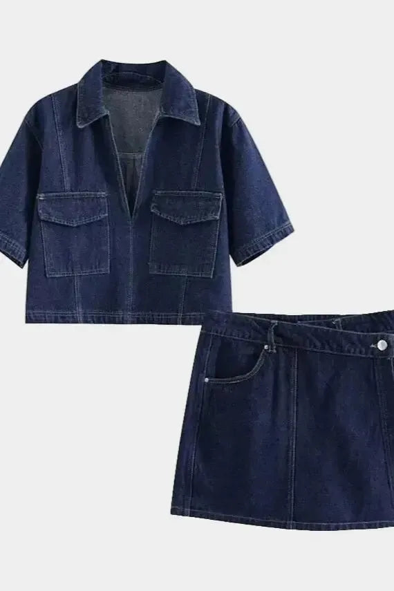 Sophie | Trendy Comfortable Denim Shirt And Skirt Set
